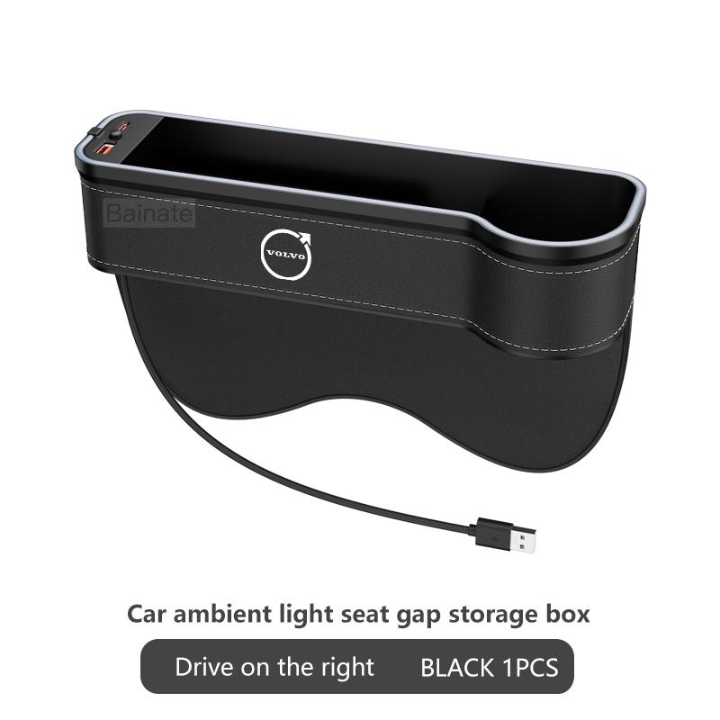 NEUE Auto-Spalt-Aufbewahrungsbox USB Bunte LED für Volvo V60 V40 XC90 S60 XC60 S90 V90 CX70 XC40 C40 C70 EX90 Sitzspalt-Tasche