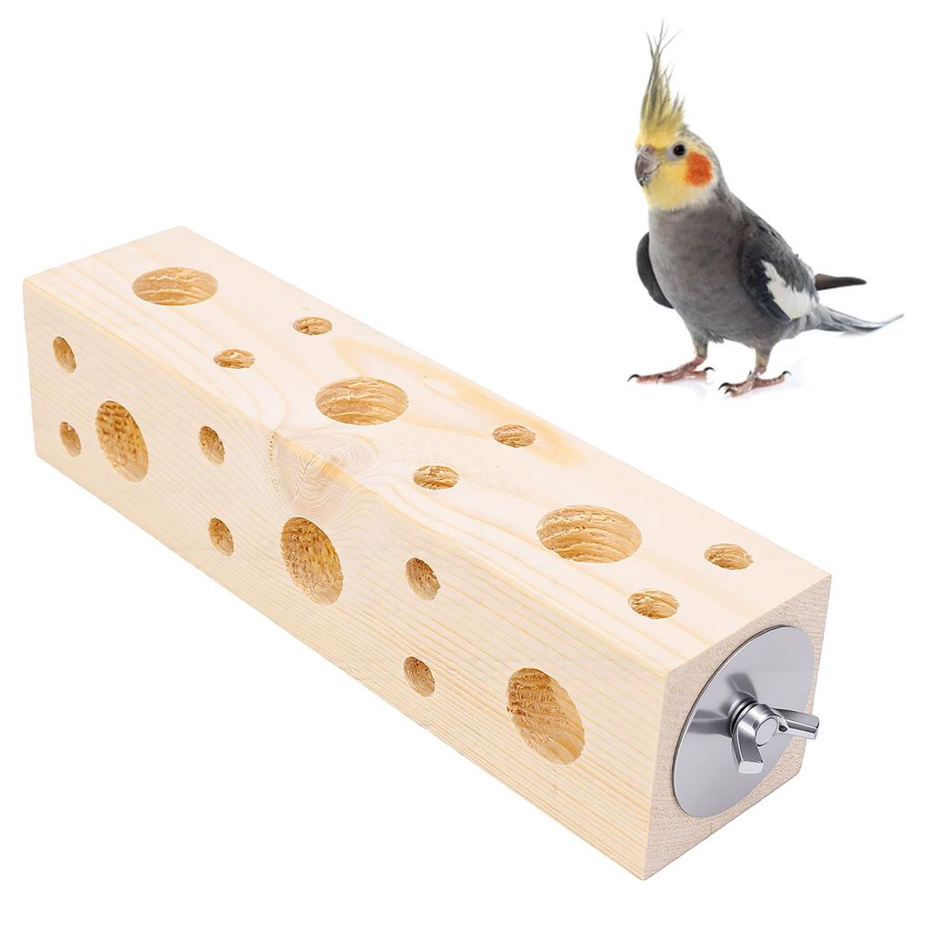 Wooden Bird Chewing Perch Multi Hole Chew Block Grinding Perch Toy for Cage