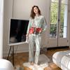 Luggage Bear Luxury Autumn Long Sleeved Ice Silk Pajamas Women's Two Piece Printed Home Set High Quality Elegant Nightgown