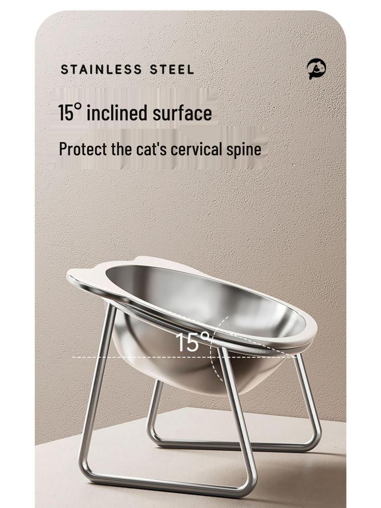Stainless Steel Pet Bowl with Elevated Rack for Cats & Dogs - Anti-Neck Strain Design