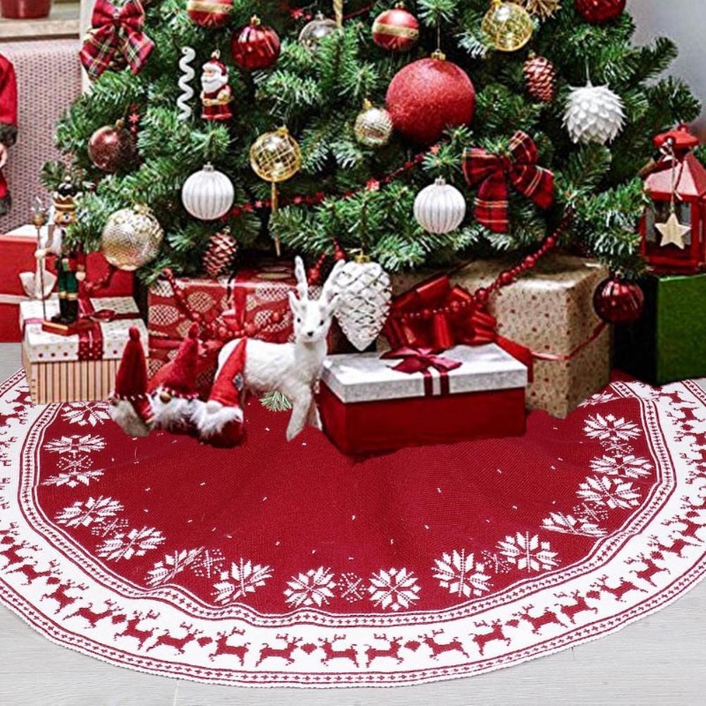 Festival Tree Skirt Knitted Tree Skirt Apron Snowflake Deer for Gift Holidays
