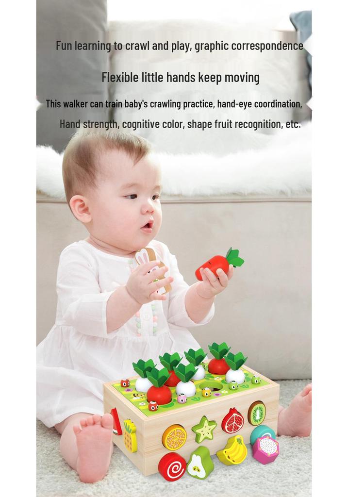 Wooden Educational Farm Orchard Toy with Building Blocks, Insect Catching, and Radish Pulling Activities