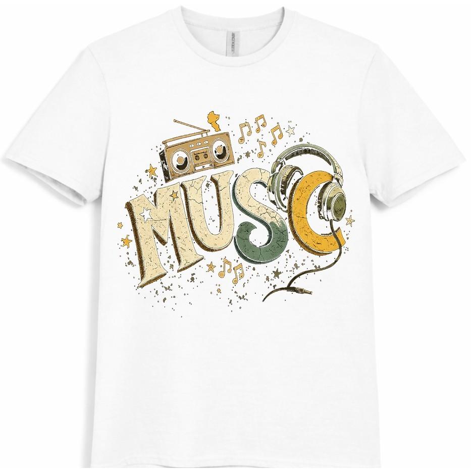 Music T Shirt Boombox Headphones Retro DJ Sound Graphic Vintage Tee
