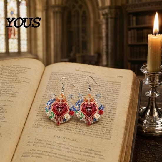 Fine Workmanship Jewelry 1 Pair Faux Crystal Heart Earrings, Red Baroque Drop Earring, Little Black Dress Earrings Large Dangle Victoria Halloween