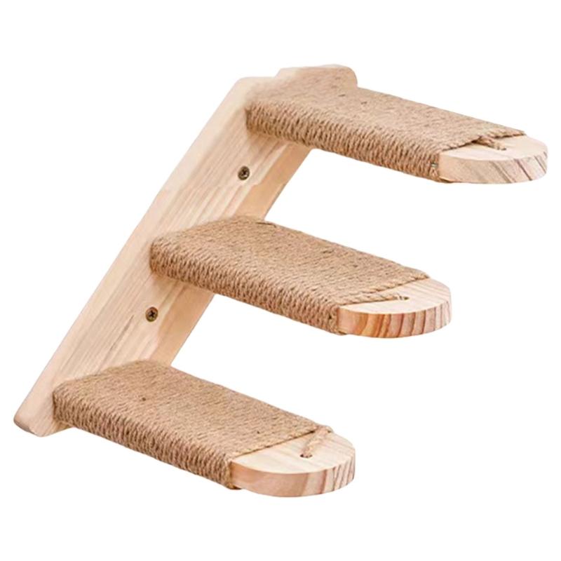 Natural Wood Cats Climbing Ladder Wall Mounted Space Efficient Design Activity Toy For Small Home And Pet Entertainment