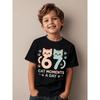 European Sizes Boys & Girls Cat Moments Daily Retro T-Shirt - Cute Kitten Design Short Sleeve Top, Casual Kids Birthday Gift