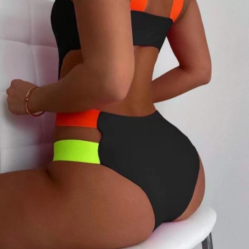 Women Sexy Color Block Backless Slim Fit One Piece Swimsuit
