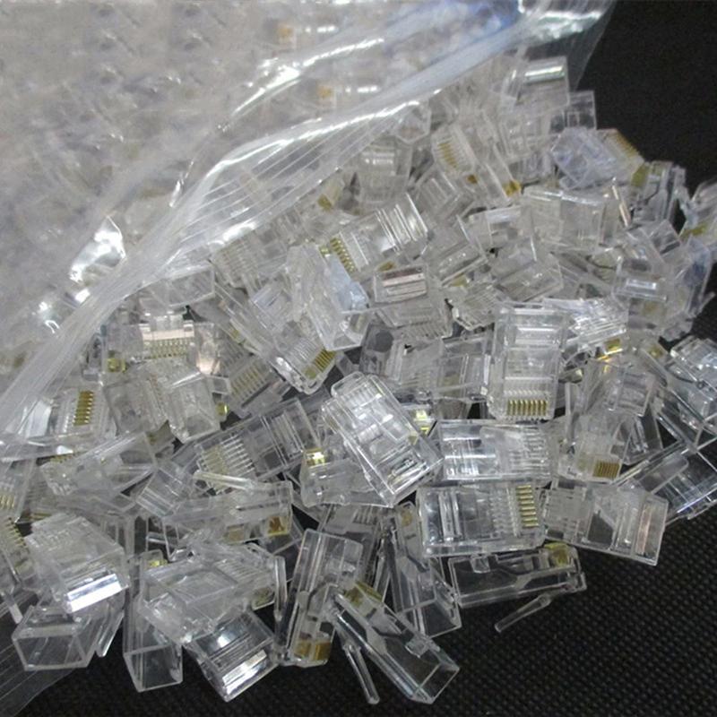 

100pcs/lot RJ-45 Network Ethernet Crystal Heads Plug RJ45 Connectors 8 Pin RJ45 Connector CAT5 CAT5e Modular Cable Plugs Socket