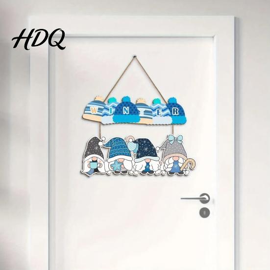 Cartoon Gnome Wall Art Christmas Wooden Welcome Hanging Sign Elf Decor with Gift Bell Door Sign Charms Rustic Farmhouse Ornament for Indoor Outdoor