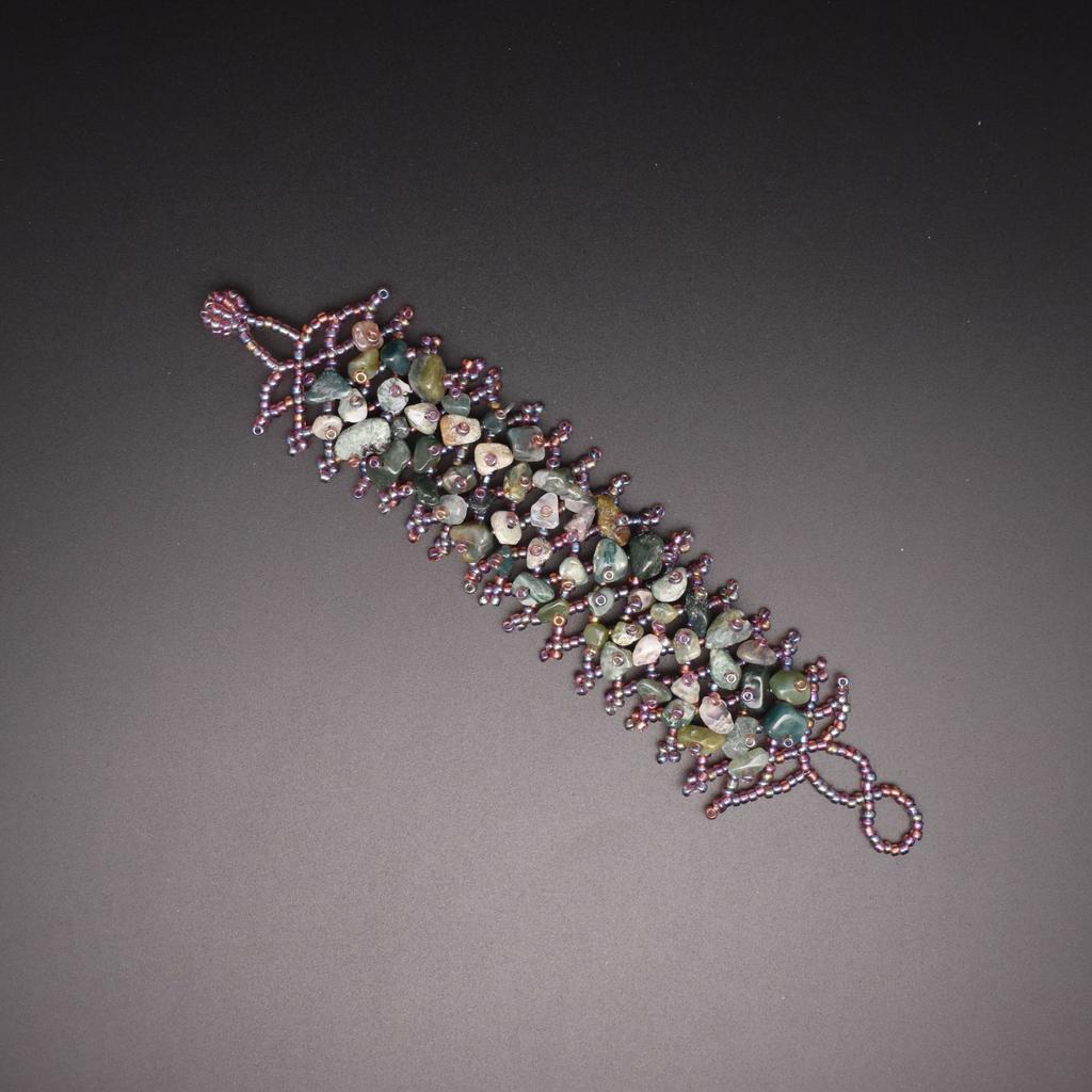 Ethnic Style Colorful Natural Stone Hollow Bracelet Handmade Bead Bohemian Hollow Rice Bead Crushed Stone Bracelet