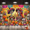 Mexican Culture Event Background with Marigolds and Papel Picado Flags