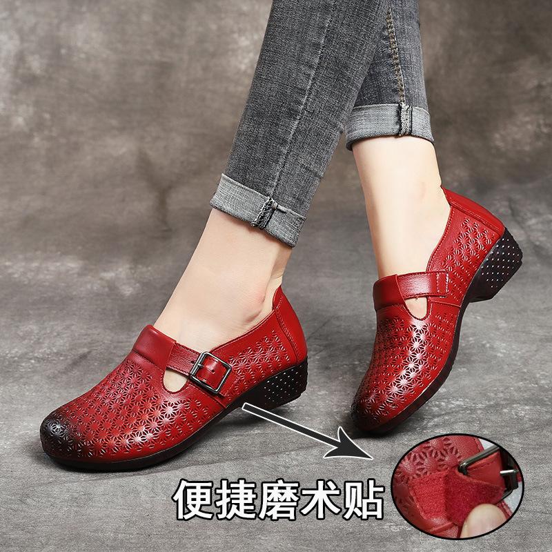 Genuine Leather Women Flat Shoes Thick-soled Loafers Retro Hollow Breathable Designer Shoes  Beef Tendon Soft-soled Women Shoes