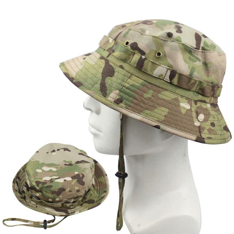 Cappello a secchiello mimetico tattico con visiera corta e tesa rotonda, cappello da pescatore mimetico stile militare, cappello da sole per escursionismo, caccia e attività all'aperto