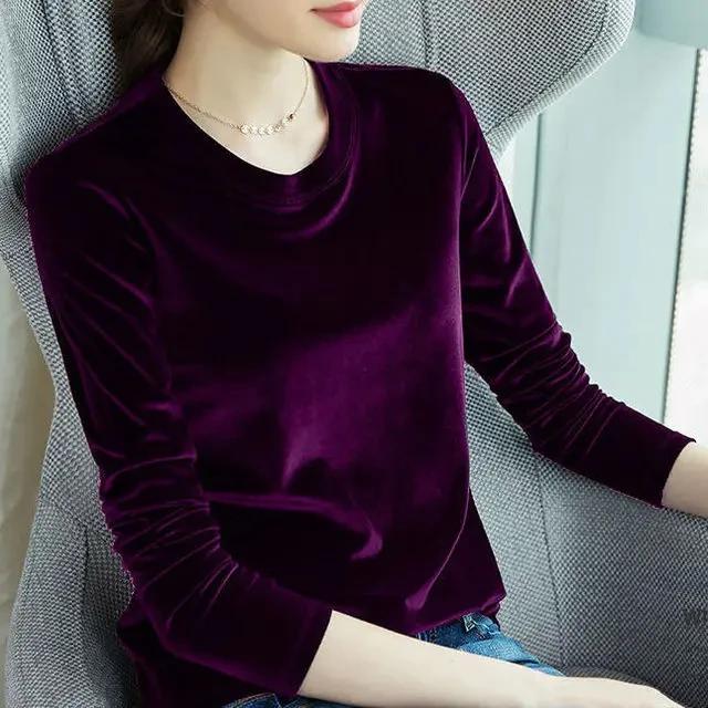Women Warm Base Shirt O Neck Velvet T-Shirt Stretch Tees Long Sleeve Lady Chic Steet Top Fashion Autumn Winter