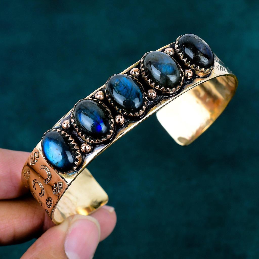 Labradorite Gemstone Bangle Handmade Copper Bracelet Adjustable Bangle Women Stylish Bangle Latest Design Cuff Bracelet Labradorite Jewelry