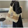 Large capacity tote bag women's new beach vacation woven bag fashion fringed commuter bag