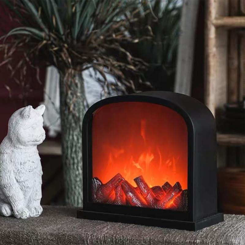 User Friendly Resin Fireplaces Decors Night Light With Warm LED Glowing Handcrafted Retro Home Accent