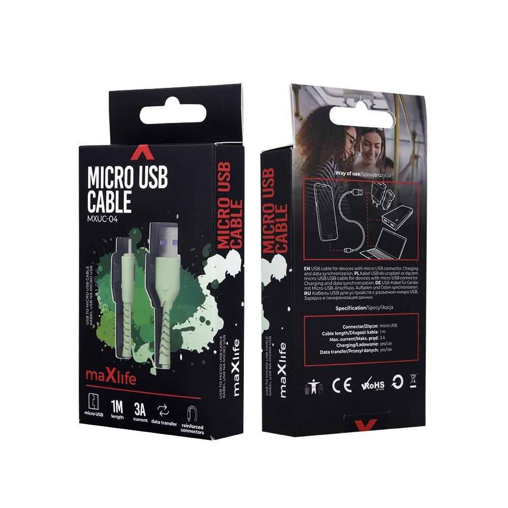 Maxlife USB - microUSB Type B Charging Cable 1 M Green 3A