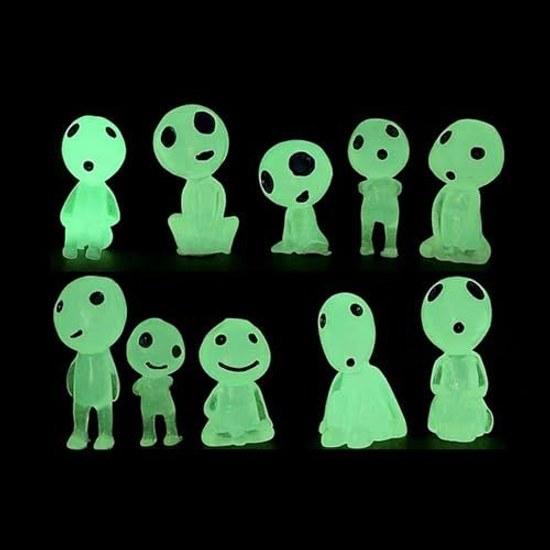 LUYING Ghibli Goods Wooden Elf Figure Garden Accessory Luminous Micro Landscape Decoration Shines Dark Outdoor Patio Lawn Yard Kit (10 Pieces Green)