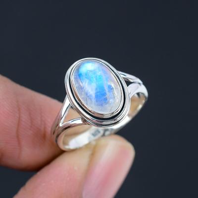 Natural Rainbow Moonstone Solid 925 Sterling Silver Split Shank Handmade Ring Jewelry For Women & Girls