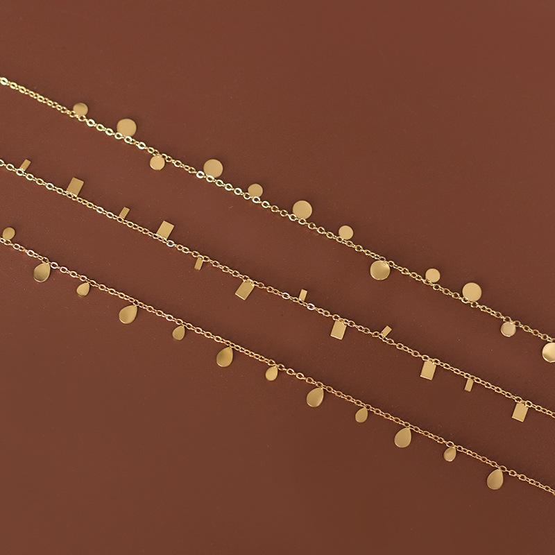 18K Gold Plated Stainless Steel Multi Pendant Necklace Dainty Rectangle Waterdrop Tassel Choker Necklace Women Fashionable