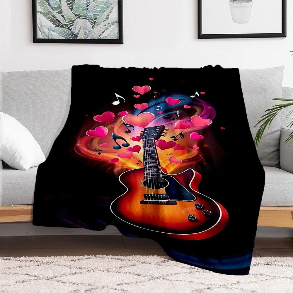 Love Music Guitar Art Print PosterBlanket Flannel Throw Blanket for Sofa, Bed, Travel, Camping, Office