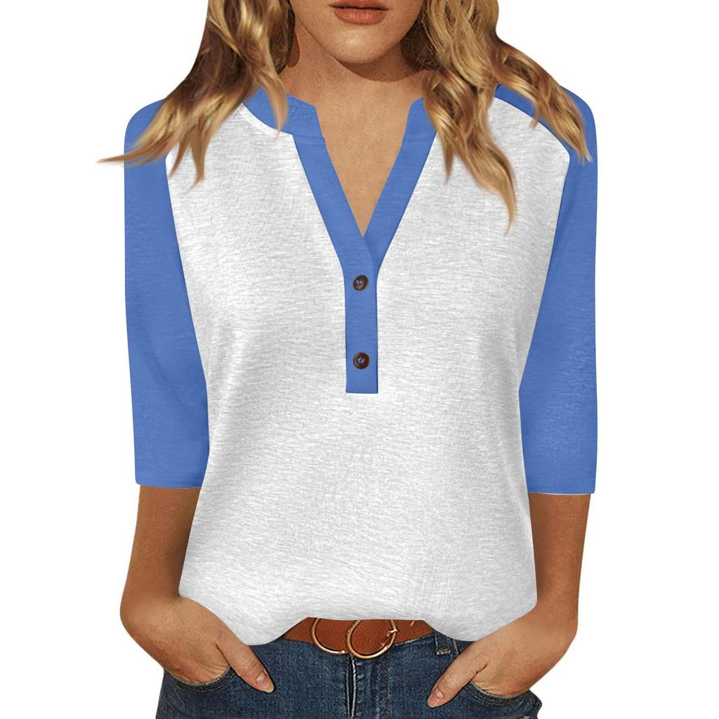 Women's T Shirt Print Button 3/4 Sleeve Daily Weekend Fashion Basic V- Neck Regular Top