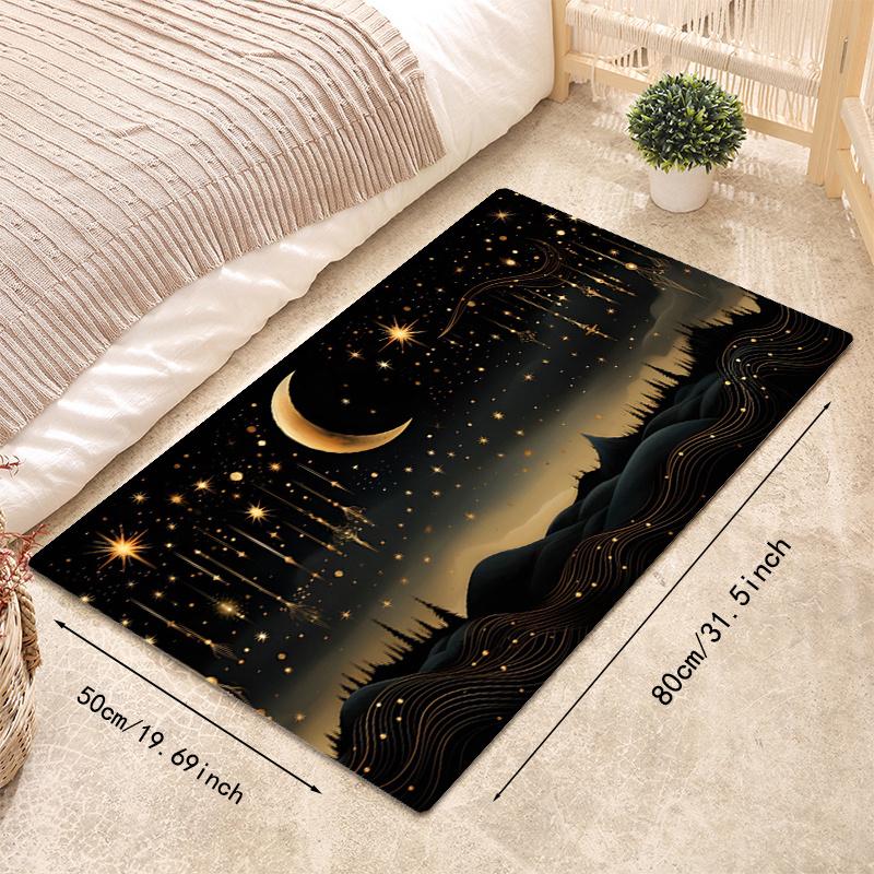 Mystical Starry Sky Crescent Moon Area Rug, Non-Slip Machine Washable Floor Mat for Entryway Living Room Laundry Home Decor
