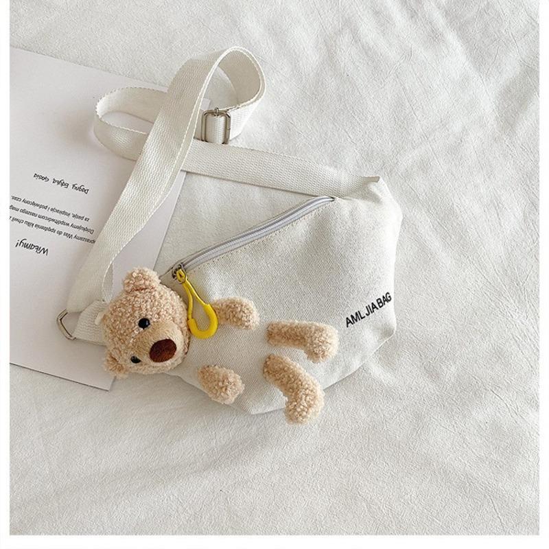 Сумка на пояс Bear для студентов, простая, через плечо, холщовая, женская, с напечатанными буквами, милая белый