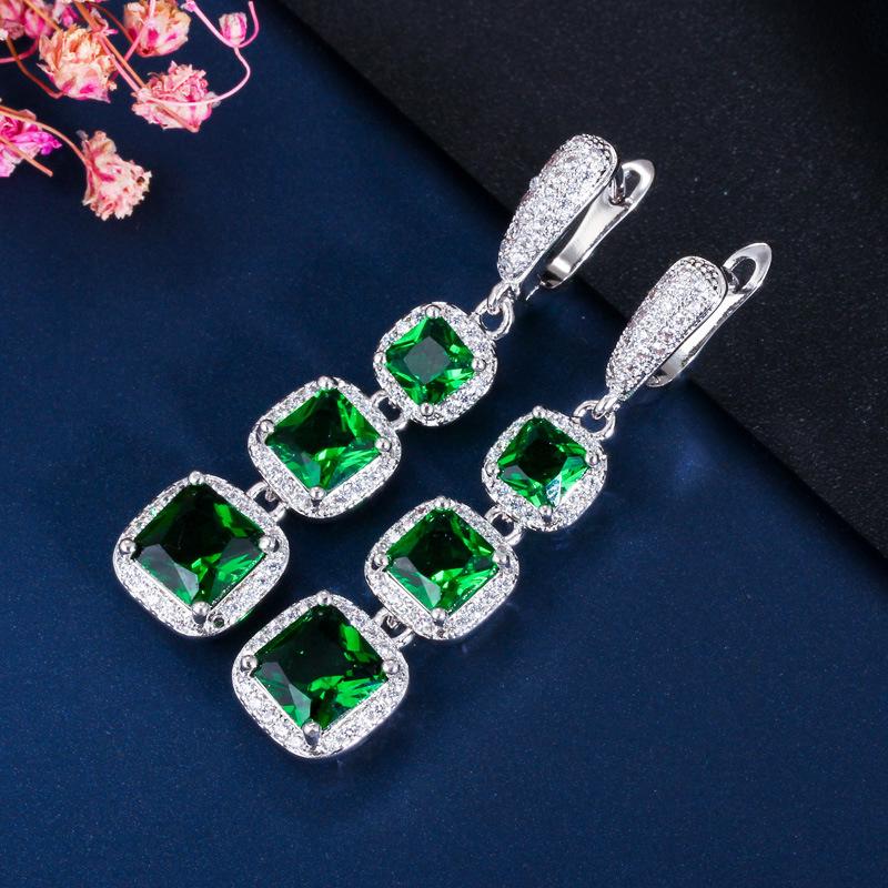 

E0272 Блестящие квадратные серьги с цирконом, Популярные женские длинные серьги-кольца зелёный