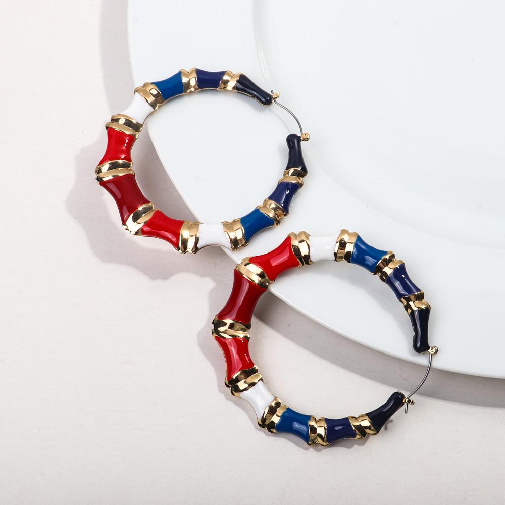 New Large Colorful Enamel Bamboo Hoop Earrings for Women Exaggerated Geometric Big Round Circle Earring Hoops Hip Hop Jewelry