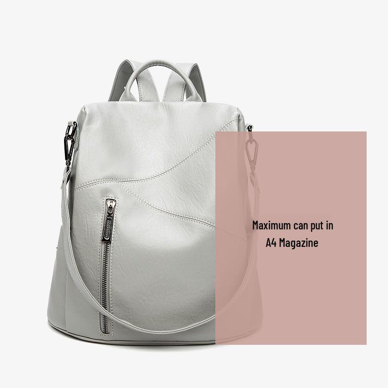 Korean Style Women's Soft Leather Anti-theft Backpack - Versatile, Large Capacity, Double Shoulder for Casual Travel, 2026 Summer