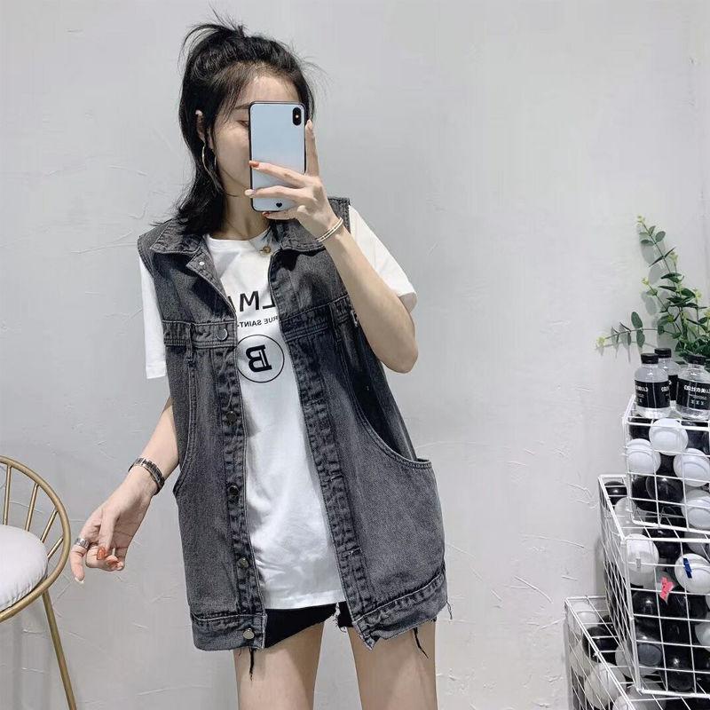 Spring and Summer Denim Vest Women Korean Style Loose Mid-length Sleeveless Vest Vest Jacket Women