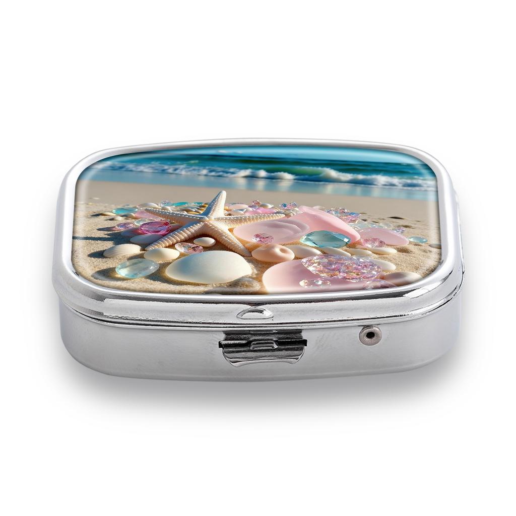 Portapillole Portatile con 2 Scomparti, Mini Custodia Organizer in Metallo per Medicine, Carino Contenitore Stampato per Pillole, Vitamine, Gioielli, Viaggio, Uso Quotidiano