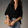 Sommer Elegante Damenbluse Neu V-Ausschnitt Kurzarm Einfarbig Locker Hemd Lässige Weiße Oberteile Büro Dame Blusen Blusas