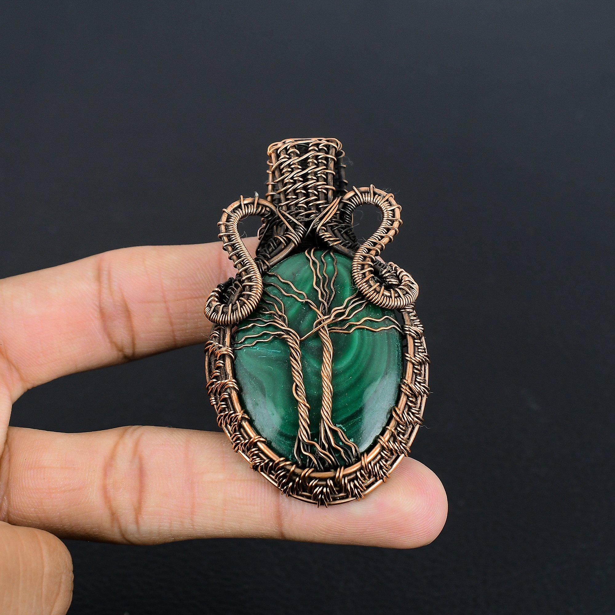 

Malachite Pendant, 999 Copper Wire Wrapped Jewelry. Gift For Women Handmade Tree Of Life Pendant Gemstone Jewelry 2.25 Inches