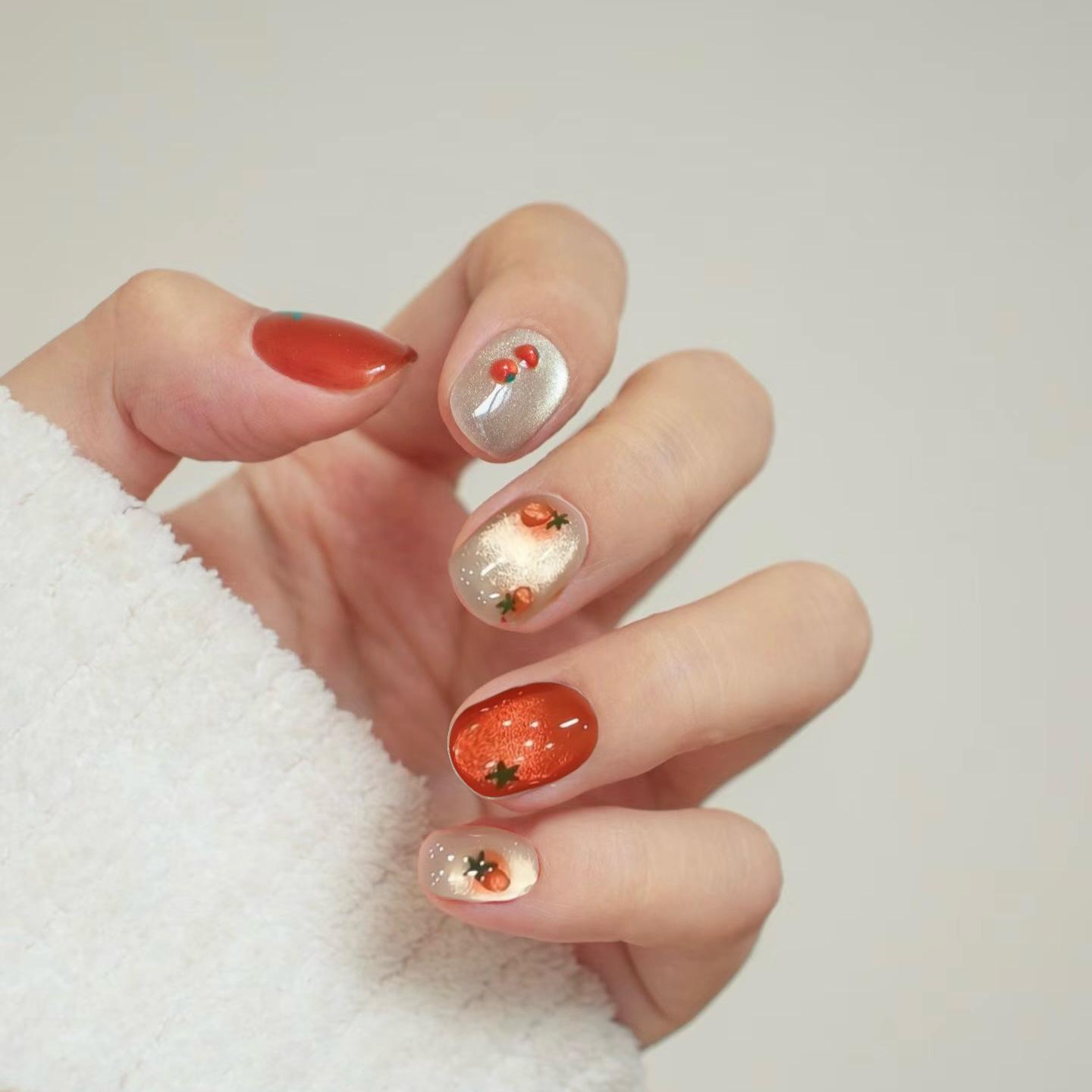 

Ruyi Cherry Tomato Cat Eye 3D Nail Art: Fresh & Cute New Year Style