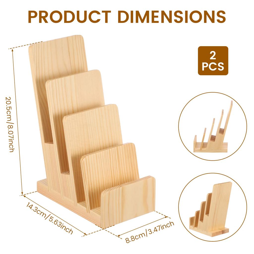 2Pcs 4 Tier Wood Brochure Display Stand Countertop Pamphlet Storage Holder Office Desk Flyer Business Card Holder