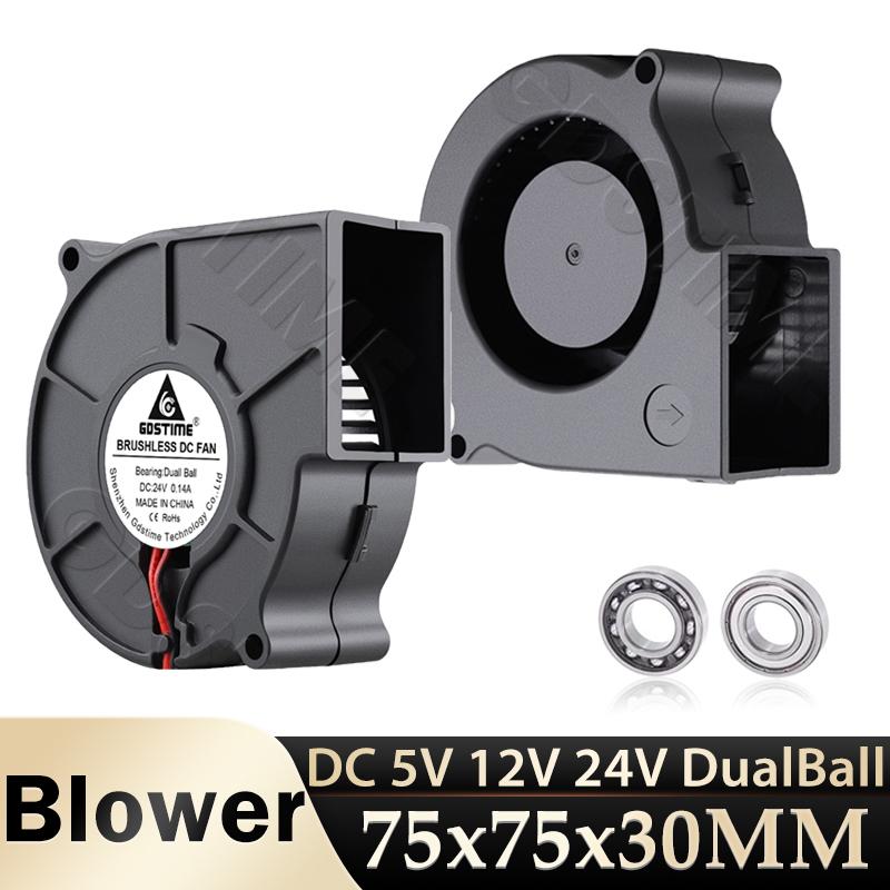 Gdstime 7530 Radial Fan DC 5V 12V Blower Fan 24V 7cm Dual Ball Centrifugal Radial Fan USB Flow Cooler Air Cooler Fan Mini PC Fan 5V Sleeve 2Pin