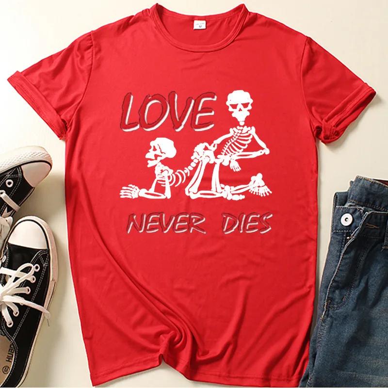 

Футболка с принтом «Love Never Die Skull» для женщин, с коротким рукавом и круглым вырезом, свободная летняя женская повседневная футболка, топы, женские рубашки XXXL красный