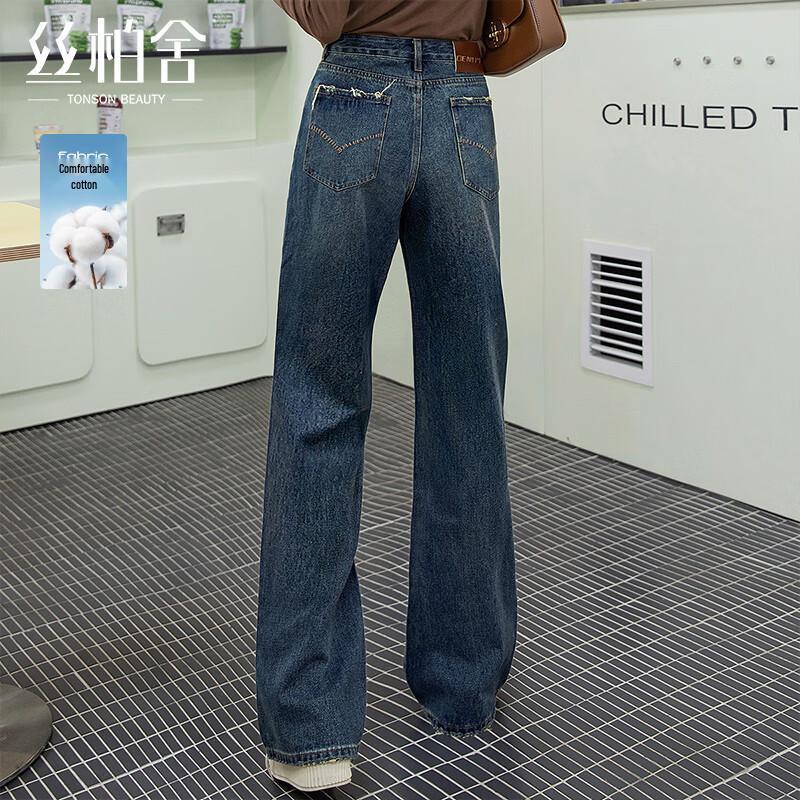 

Sisbay Women s High-Waist Washed Wide-Leg Jeans M