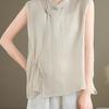 Womens Chinese Style Mandarin Collar Sleeveless Frog Button Blouse