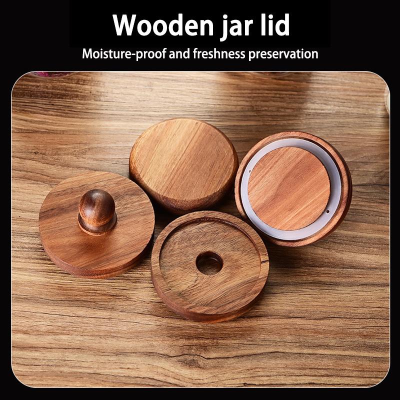 Glasbehälter mit Holzdeckel, luftdicht, für Teeblüten, Süßigkeiten und Kaffee, Küchenaufbewahrungsglas