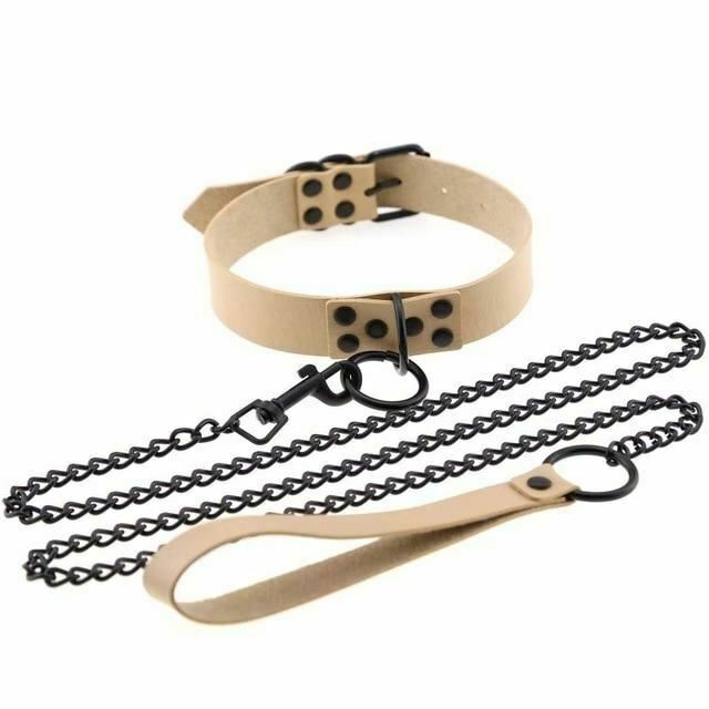 Rivet Slave Collar With Leash Pet Play Owned Submissive Collars & Leashes