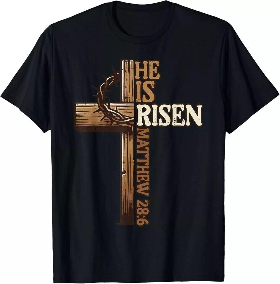Easter Cross He Is Risen Jesus Christian Unisex Black T-Shirt