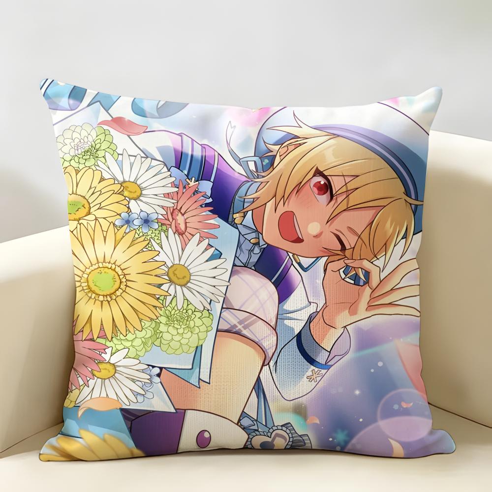 EEnsemble Stars Anime Cushion Cover Natural Linen Organic Fabric DoubleSided Printing Room Sofa Decor Pillow Case