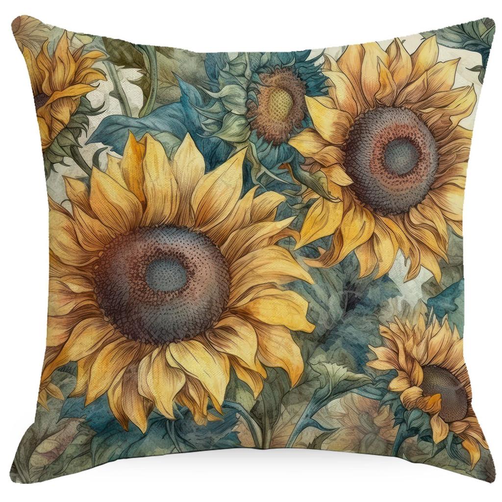 Flowers And Plants Sunflower Linen Pillow New Sofa Pillow Home Printed Pillow Case Premium Durable Quality Useful
