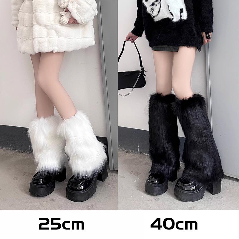 1/2pairs Winter Solid Color Leg Warmer Women Artificial Faux Fur Foot Covers Furry Leg Warmers Knee High Boots Cover