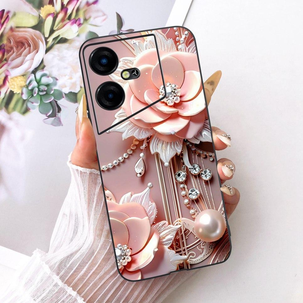 Luxus Blume Schmetterling Schleife Muster Hülle für Tecno Pova Neo Neo3 LE6 LH6n Rückseite Matt Weiches Silikon Handyhülle Stoßfest