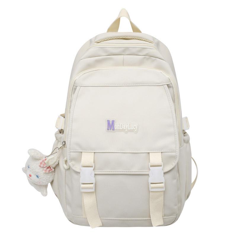 Simple Solid Color Letter Decoration Student Leisure Backpack For Daily Use
